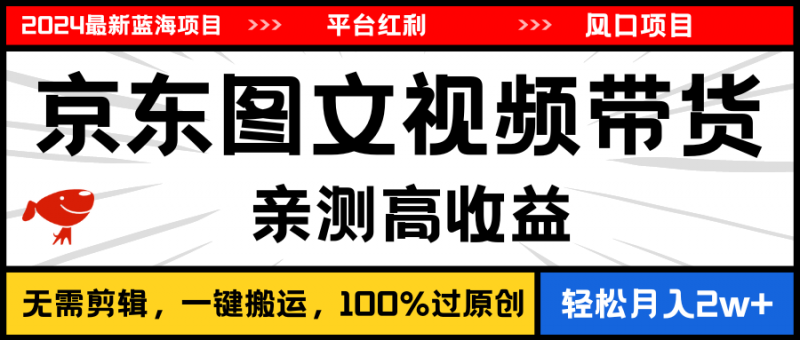 (11147期)2024最新蓝海项目,逛逛京东图文视频带货,无需剪辑,月入20000+-轻创社项目网