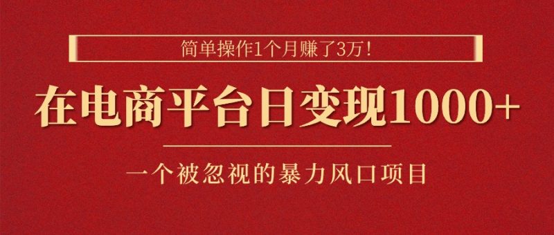 (11160期)简单操作1个月赚了3万!在电商平台日变现1000+!一个被忽视的暴力风口…-轻创社项目网