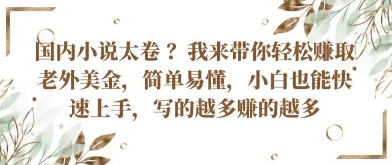 国内小说太卷 ?带你轻松赚取老外美金,简单易懂,小白也能快速上手,写的越多赚的越多【揭秘】-轻创社项目网