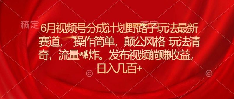 (11040期)6月视频号分成计划野路子玩法最新赛道操作简单,颠公风格玩法清奇,流…-轻创社项目网