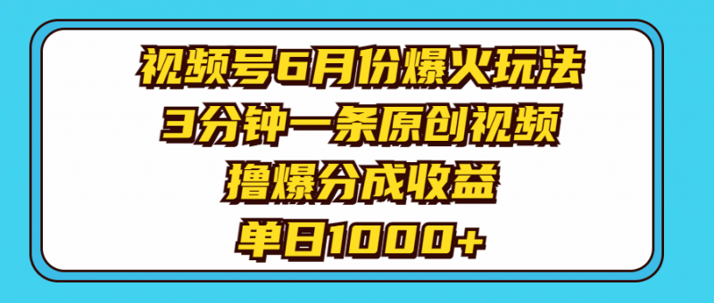 (11298期)视频号6月份爆火玩法,3分钟一条原创视频,撸爆分成收益,单日1000+-轻创社项目网