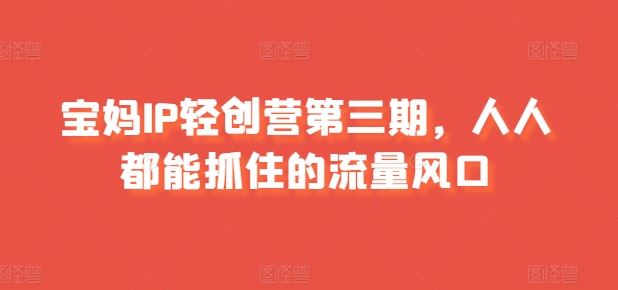 宝妈IP轻创营第三期,人人都能抓住的流量风口-轻创社项目网