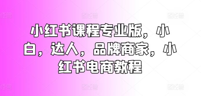 小红书课程专业版,小白,达人,品牌商家,小红书电商教程-轻创社项目网