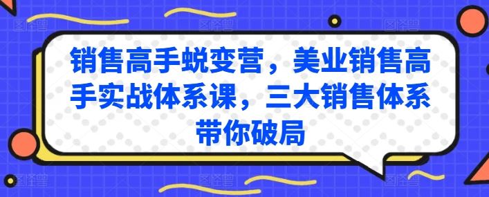 销售高手蜕变营,美业销售高手实战体系课,三大销售体系带你破局-轻创社项目网
