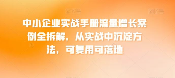 中小企业实战手册流量增长案例全拆解,从实战中沉淀方法,可复用可落地-轻创社项目网
