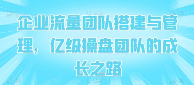 企业流量团队搭建与管理,亿级操盘团队的成长之路-轻创社项目网