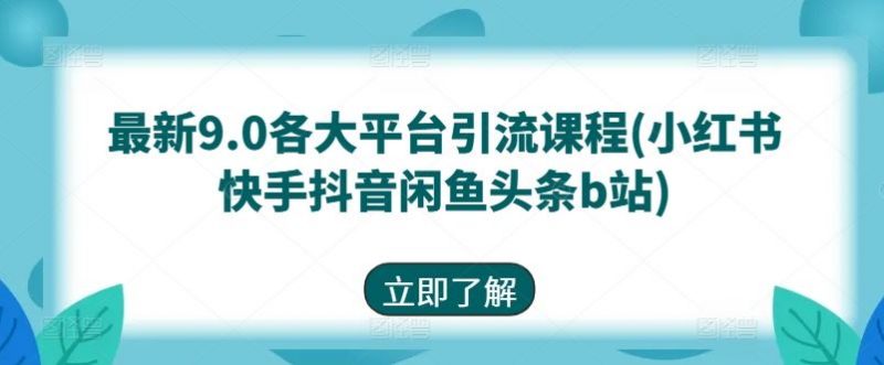 最新9.0各大平台引流课程(小红书快手抖音闲鱼头条b站)-轻创社项目网