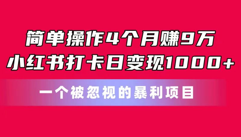 (11048期)简单操作4个月赚9万!小红书打卡日变现1000+!一个被忽视的暴力项目-轻创社项目网