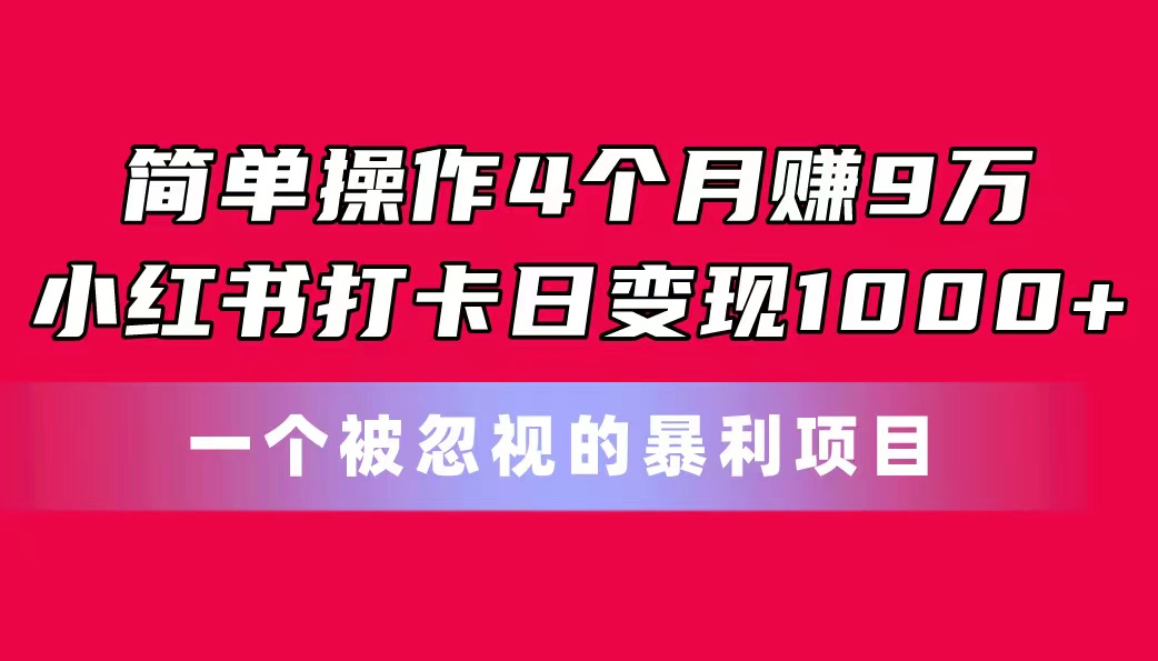 图片[1]-（11048期）简单操作4个月赚9万！小红书打卡日变现1000+！一个被忽视的暴力项目