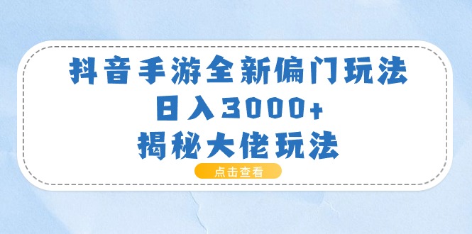 (11075期)抖音手游全新偏门玩法,日入3000+,揭秘大佬玩法-轻创社项目网