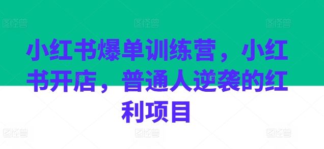 小红书爆单训练营,小红书开店,普通人逆袭的红利项目-轻创社项目网