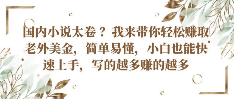 国内小说太卷?带你轻松赚取老外美金,简单易懂小白也能快速上手,写的越多赚的越多-轻创社项目网