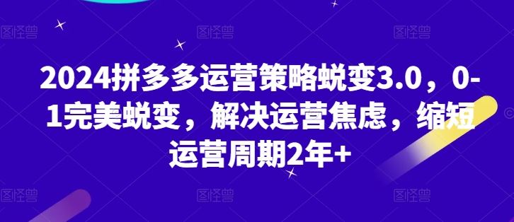 2024拼多多运营策略蜕变3.0,0-1完美蜕变,解决运营焦虑,缩短运营周期2年+-轻创社项目网