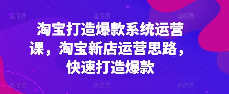 淘宝打造爆款系统运营课,淘宝新店运营思路,快速打造爆款-轻创社项目网