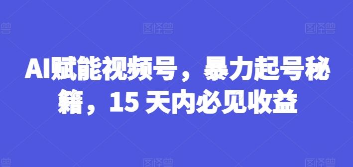 AI赋能视频号,暴力起号秘籍,15 天内必见收益【揭秘】-轻创社项目网