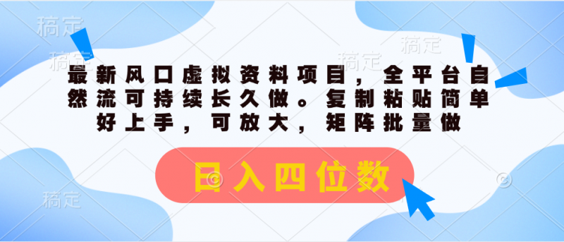 (11509期)最新风口虚拟资料项目,全平台自然流可持续长久做。复制粘贴 日入四位数-轻创社项目网