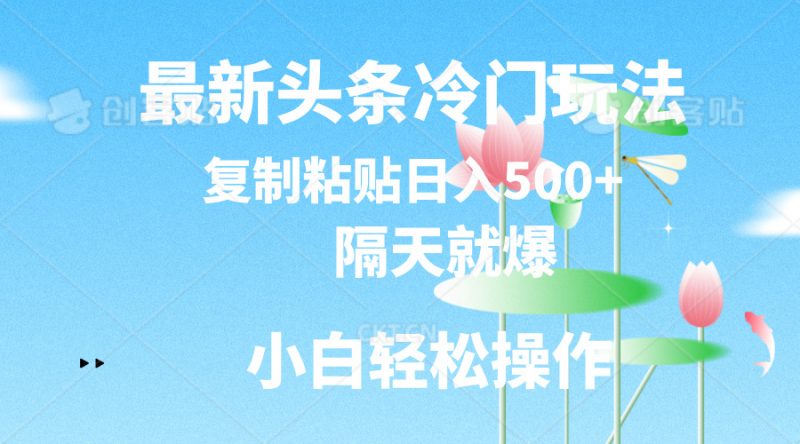 (11414期)最新头条冷门玩法,隔天就爆,复制粘贴日入500+-轻创社项目网