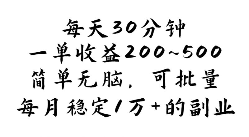 (11764期)每天30分钟,一单收益200~500,简单无脑,可批量放大,每月稳定1万+的…-轻创社项目网