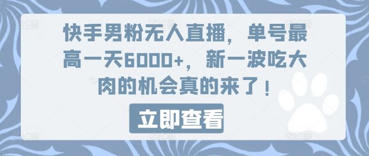快手男粉无人直播,单号最高一天6000+,新一波吃大肉的机会真的来了-轻创社项目网