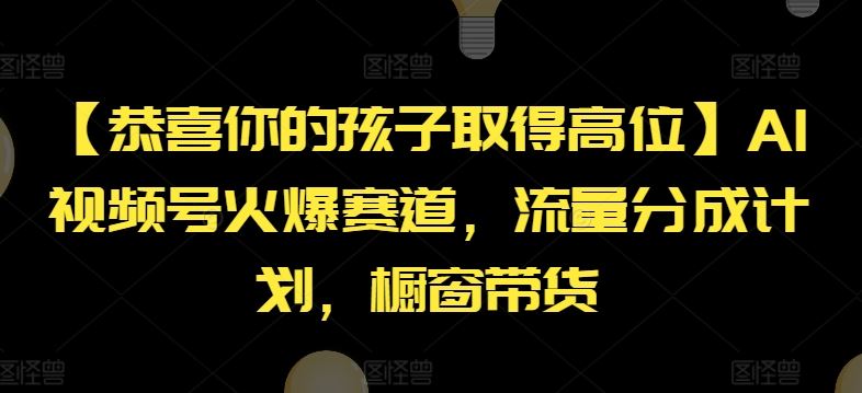 【恭喜你的孩子取得高位】AI视频号火爆赛道,流量分成计划,橱窗带货【揭秘】-轻创社项目网