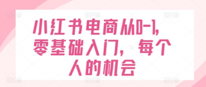 小红书电商从0-1,零基础入门,每个人的机会-轻创社项目网
