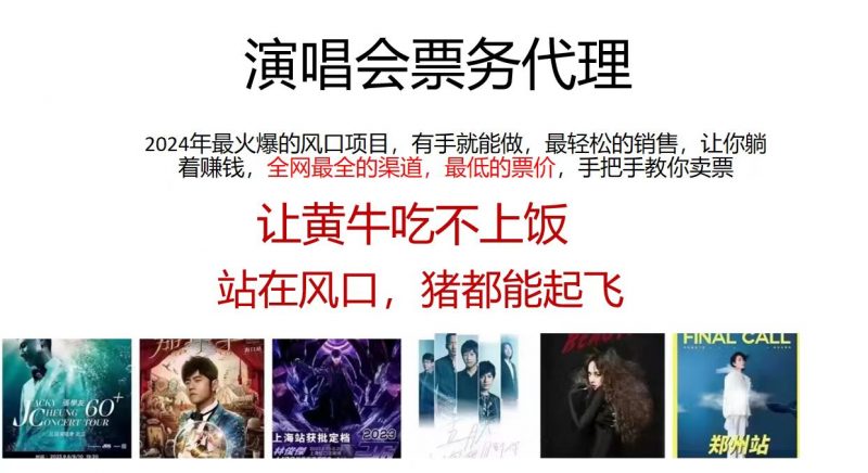 (11421期)演唱会票务代理,2024年最火爆风口项目,全网最低的票价,小白一分钟上…-轻创社项目网
