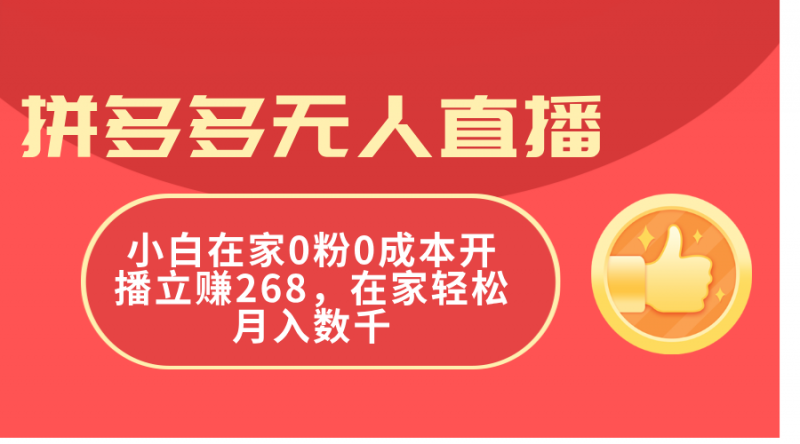(11521期)拼多多无人直播,小白在家0粉0成本开播立赚268,在家轻松月入数千-轻创社项目网