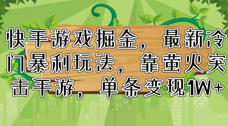(11851期)快手游戏掘金,最新冷门暴利玩法,靠萤火突击手游,单条变现1W+-轻创社项目网