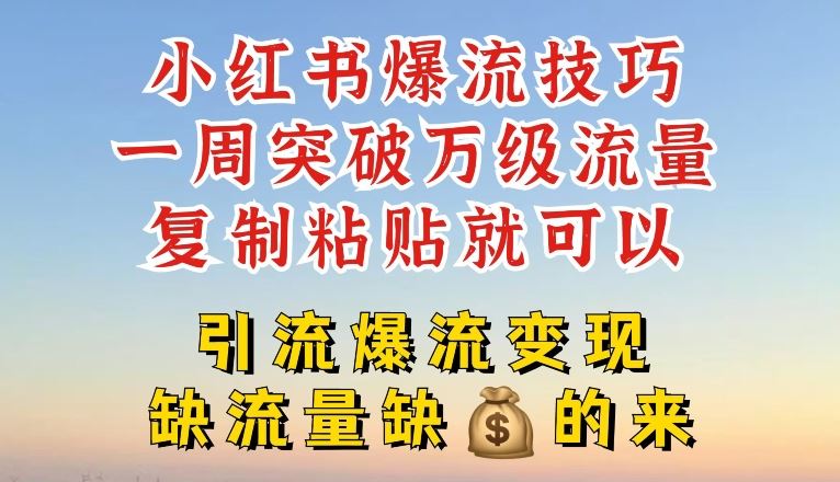 小红书爆流技巧,一周突破万级流量,复制粘贴就可以,引流爆流变现【揭秘】-轻创社项目网
