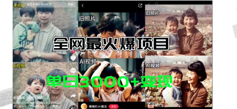 (11546期)全网爆火的AI让老照片动起来教程,蹭热点日赚3000+,内含免费工具一键…-轻创社项目网