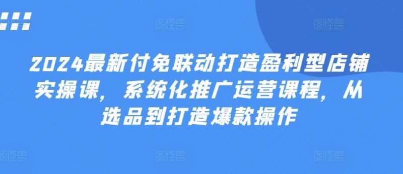 2024最新付免联动打造盈利型店铺实操课,?系统化推广运营课程,从选品到打造爆款操作-轻创社项目网