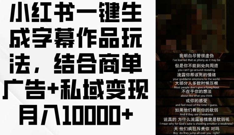 小红书一键生成字幕作品玩法,结合商单广告+私域变现月入1w+【揭秘】-轻创社项目网
