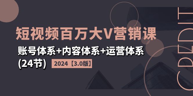 (11795期)2024短视频·百万大V营销课【3.0版】账号体系+内容体系+运营体系(24节)-轻创社项目网