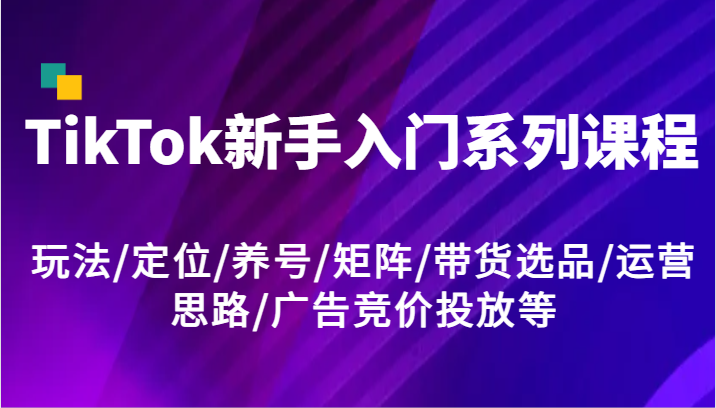 TikTok新手入门系列课程,玩法/定位/养号/矩阵/带货选品/运营思路/广告竞价投放等-轻创社项目网