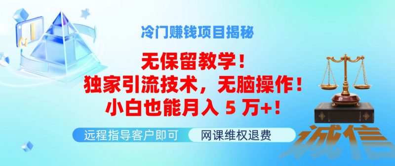(11864期)冷门赚钱项目无保留教学!独家引流技术,无脑操作!小白也能月入5万+!-轻创社项目网