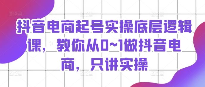 抖音电商起号实操底层逻辑课,教你从0~1做抖音电商,只讲实操-轻创社项目网