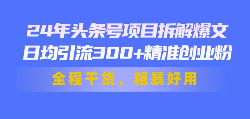 (11397期)24年头条号项目拆解爆文,日均引流300+精准创业粉,全程干货,粗暴好用-轻创社项目网