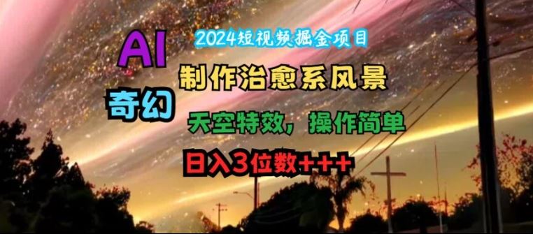 2024短视频掘金项目,AI制作治愈系风景,奇幻天空特效,操作简单,日入3位数【揭秘】-轻创社项目网