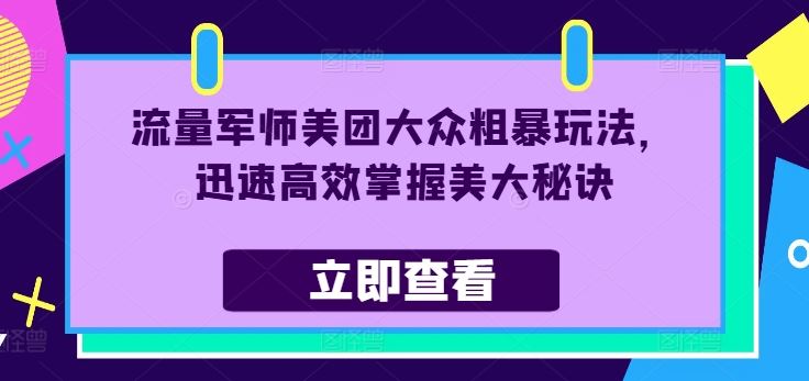 流量军师美团大众粗暴玩法,迅速高效掌握美大秘诀-轻创社项目网