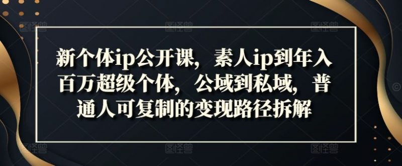 新个体ip公开课,素人ip到年入百万超级个体,公域到私域,普通人可复制的变现路径拆解-轻创社项目网