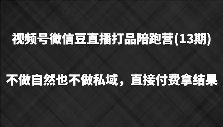 视频号微信豆直播打品陪跑(13期),不做不自然流不做私域,直接付费拿结果-轻创社项目网