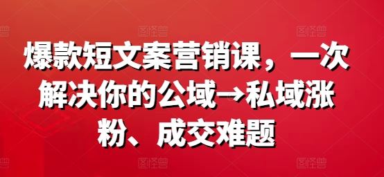 爆款短文案营销课,一次解决你的公域→私域涨粉、成交难题-轻创社项目网