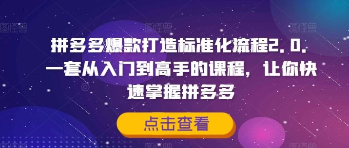 拼多多爆款打造标准化流程2.0,一套从入门到高手的课程,让你快速掌握拼多多-轻创社项目网