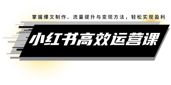 （12369期）小红书高效运营课：掌握爆文制作、流量提升与变现方法，轻松实现盈利-轻创社项目网