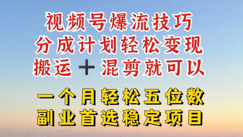 视频号分成最暴力赛道,几分钟出一条原创,最强搬运+混剪新方法,谁做谁爆【揭秘】-轻创社项目网
