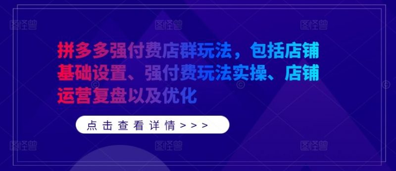 拼多多强付费店群玩法,包括店铺基础设置、强付费玩法实操、店铺运营复盘以及优化-轻创社项目网