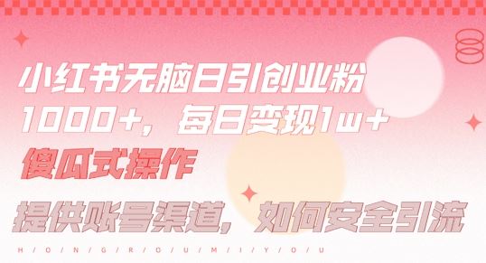 小红书无脑每日引流创业粉500+,小白每天只花半小时,躺赚长尾收益【揭秘】-轻创社项目网