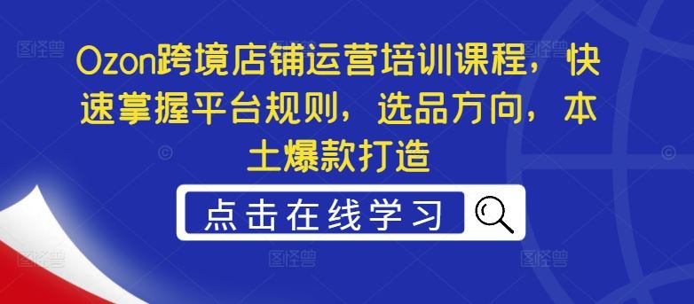 Ozon跨境店铺运营培训课程,快速掌握平台规则,选品方向,本土爆款打造-轻创社项目网