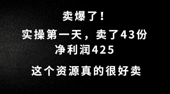这个资源，需求很大，实操第一天卖了43份，净利润425【揭秘】-轻创社项目网
