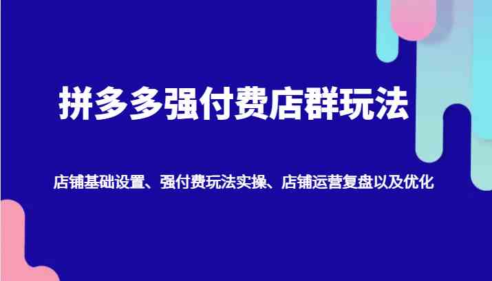 拼多多强付费店群玩法:店铺基础设置、强付费玩法实操、店铺运营复盘以及优化-轻创社项目网